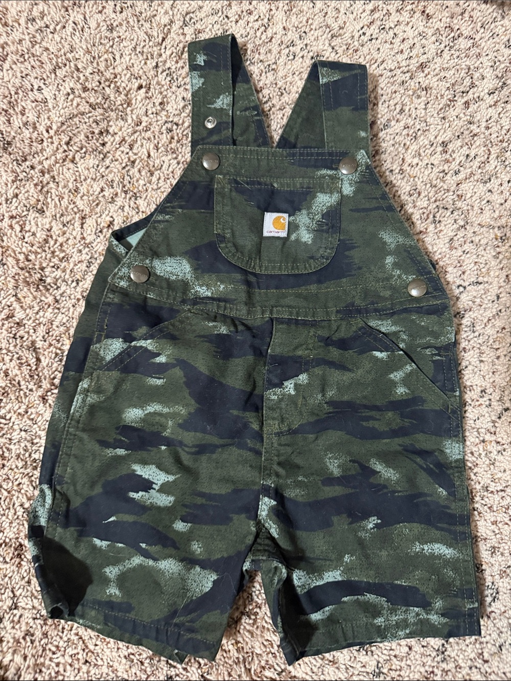 Carhartt Kids Green and Black Camo Short Overalls